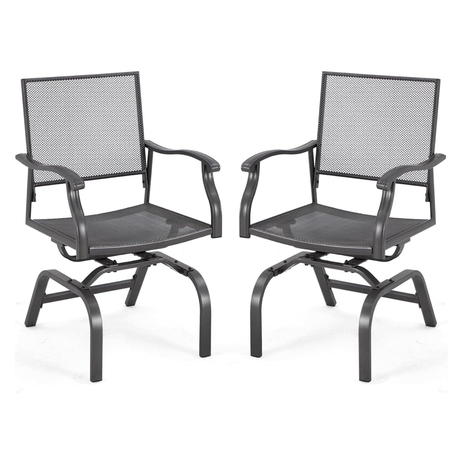 AECOJOY Patio chair Set of 2 Black Iron Frame Stationary Rocking Chair with Gray Solid Seat