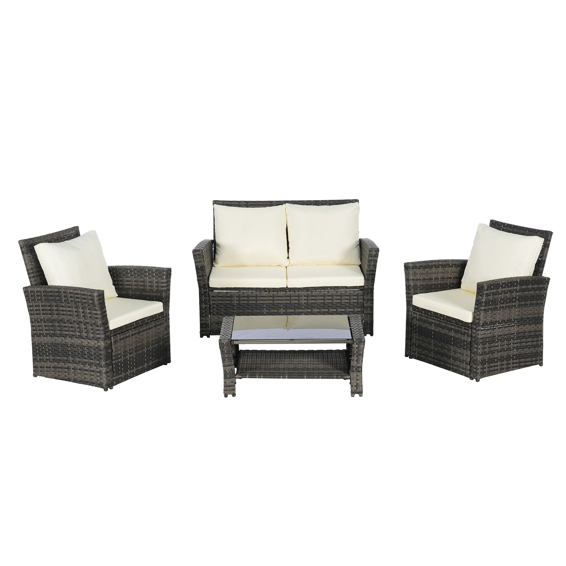 SINOFURN 4 -Piece Wicker Patio Conversation Set with Beige Cushions