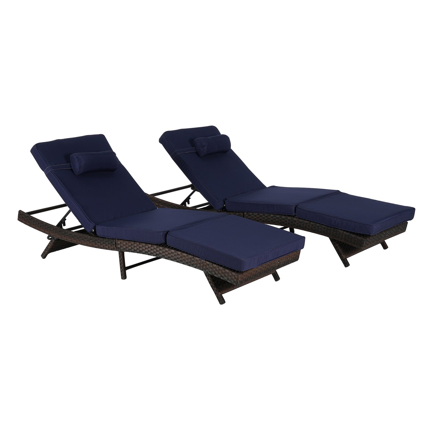 SINOFURN Set of 2 Wicker Brown Wicker Frame Stationary Recliner Chair with Blue Cushioned Seat