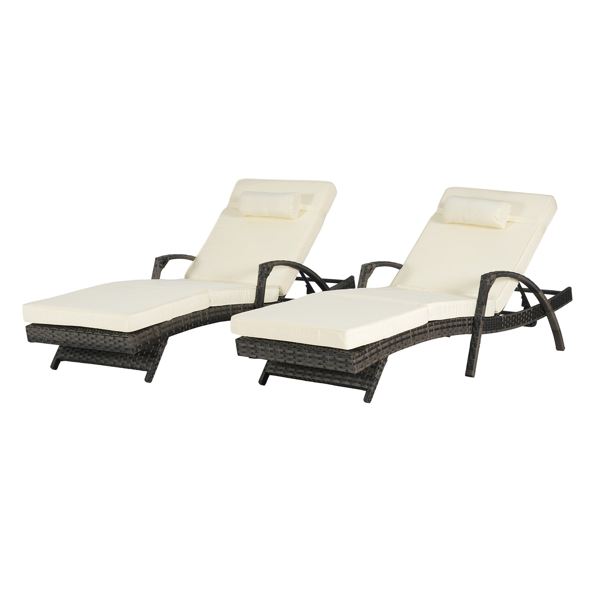 SINOFURN Set of 2 Wicker Brown Metal Frame Stationary Recliner Chair with Beige Cushioned Seat