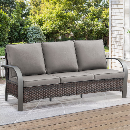 Jeehope PAnorama Series Wicker Outdoor Sofa with Gray Cushions and Steel Frame