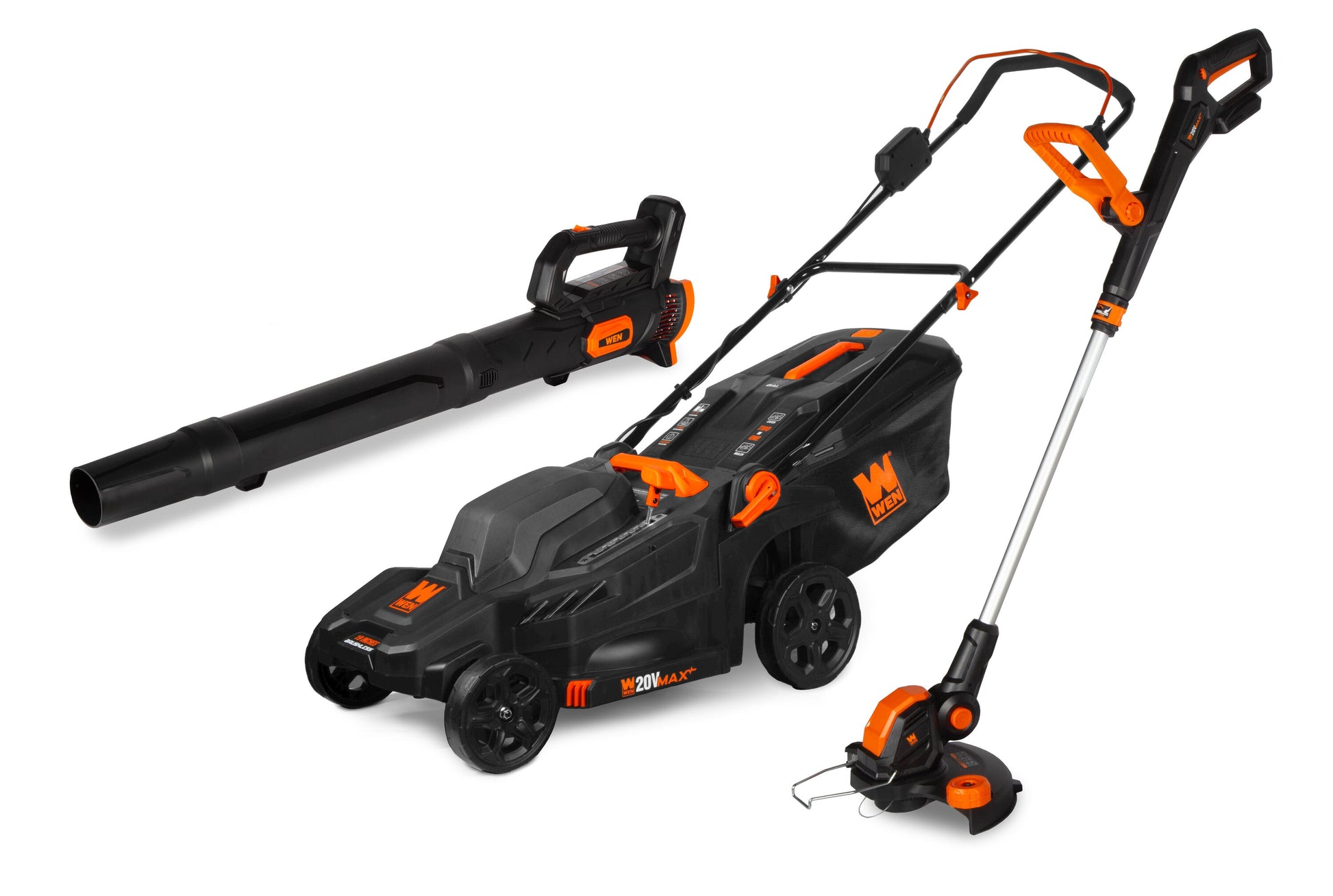 WEN 20-volt Cordless Battery String Trimmer and Leaf Blower and Lawn Mower and Combo Kit 5 Ah (Battery Included) (Charger Included)