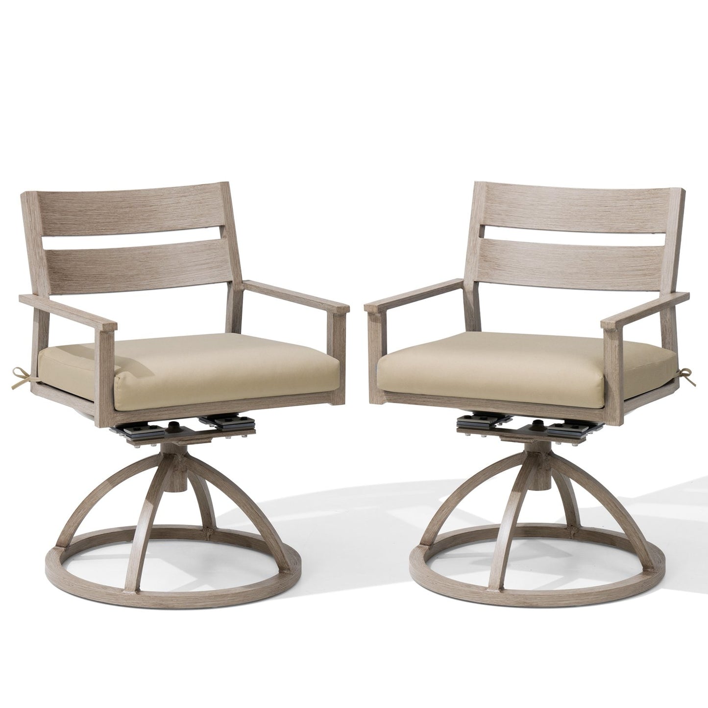 Crestlive Products Outdoor Patio Dining Rocking Chair With Sunbrella Cushions Set of 2 Light Brown Aluminum Frame Swivel Dining Chair with Blue Cushioned Seat