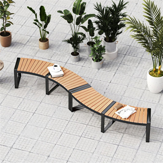 BABOOM 2 Pieces Patio Curved Bench 57.5-in W x 18-in H natural Acacia Garden Bench