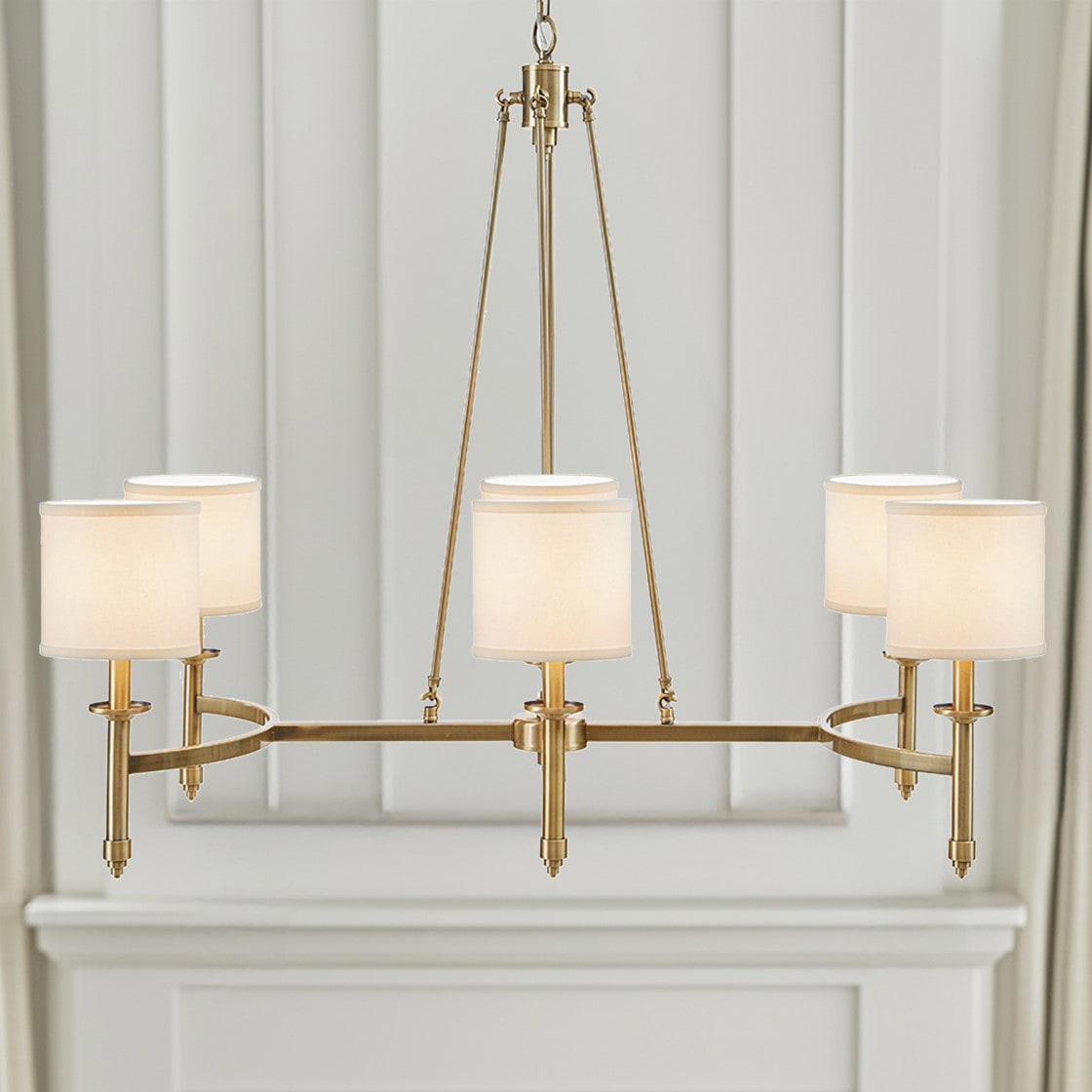 LOVMOR 6 Light Chandelier with Fabric Drum Shades Antique Gold See below