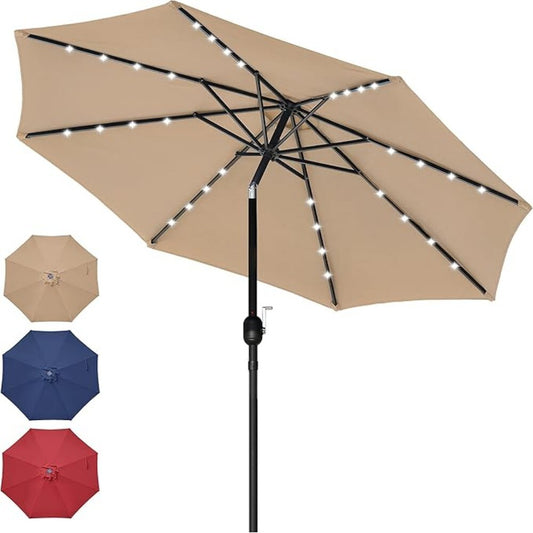 Clihome 9-ft Steel Tan Push-button Tilt Market Patio Umbrella