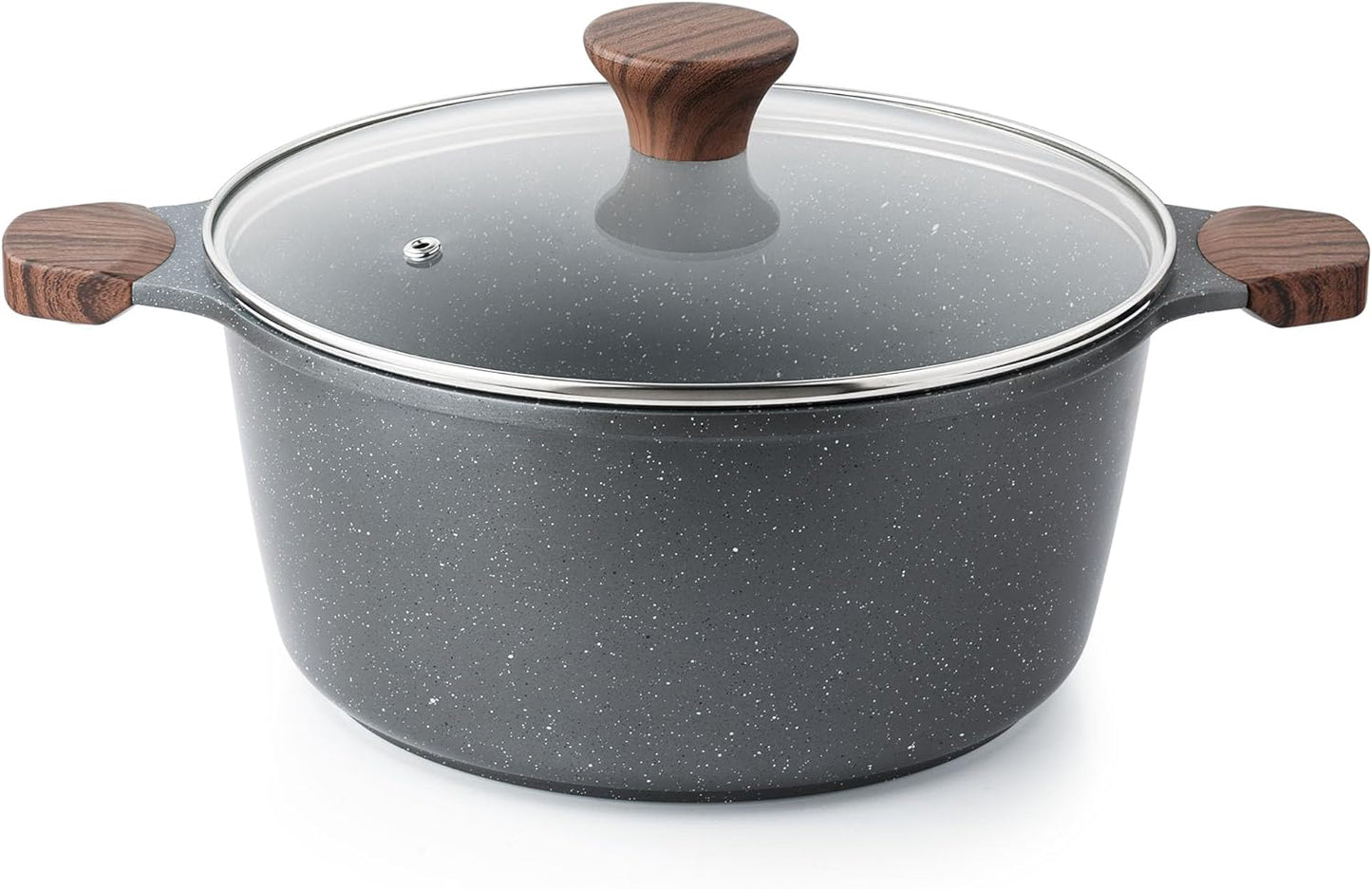 SENSARTE Nonstick Stock Pot with Lid, 4.5 Quart Induction Cooking Pot with Tempered Glass Lid, Stew Pot with Swiss Nonstick Granite Coating, PFOA PFOS APEO Free, Gray