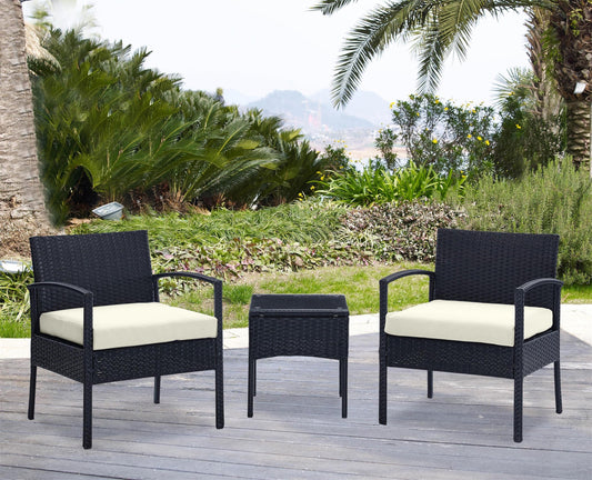 Manhattan Comfort Imperia 3 -Piece Rattan Patio Conversation Set with Off-white Cushions