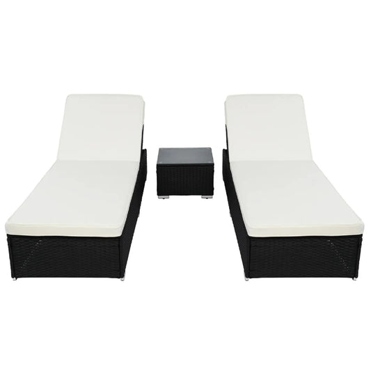 Winado Chaise Lounge Set of 2 Wicker Black Metal Frame Stationary Chaise Lounge Chair with White Cushioned Seat