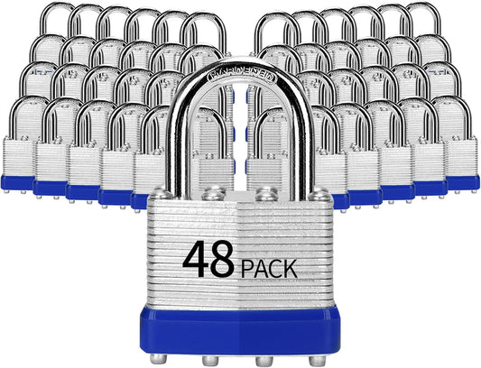 HZSY Padlocks Keyed Alike, Pack of 48, Laminated Steel Keyed Lock (1-9\/16", 40mm), Padlocks with Same Key, Normal Shackle, for Toolbox, Locker & StorageUnit or More