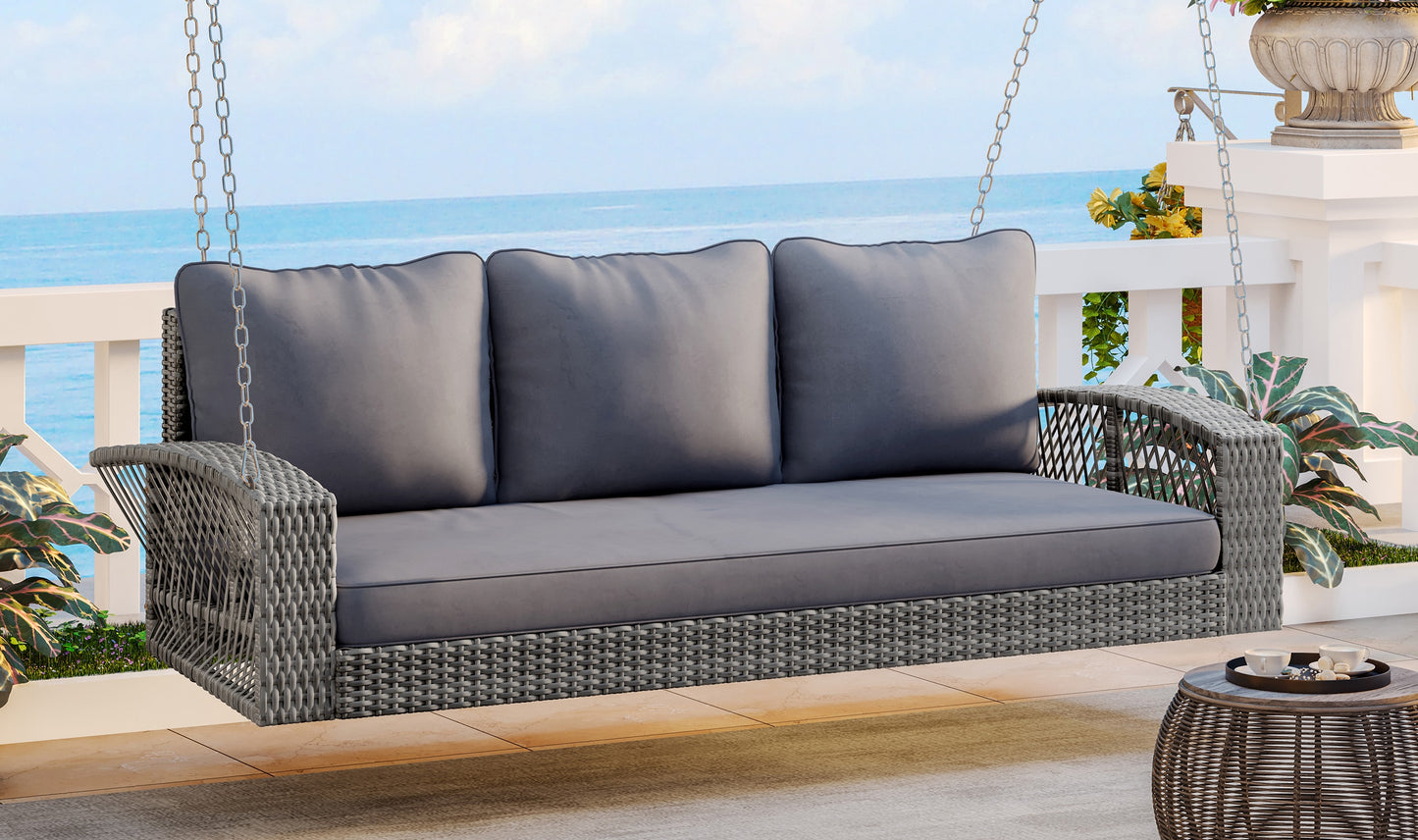 AAZJ Patio Chairs Rattan Gray Rattan Frame Stationary Conversation Chair with Cushioned Seat