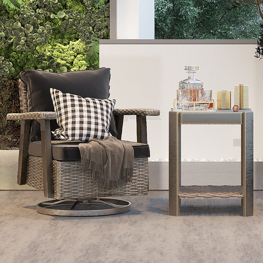 Gardenbee 2 -Piece Rattan Patio Conversation Set with Black Cushions