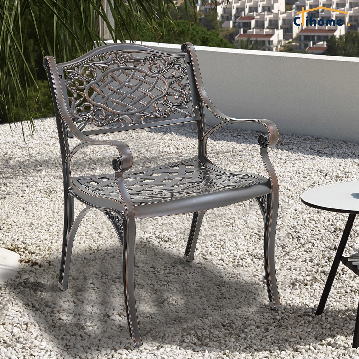 Dimakai Set of 2 Stackable Bronze Aluminum Frame Stationary Dining Chair with Solid Seat