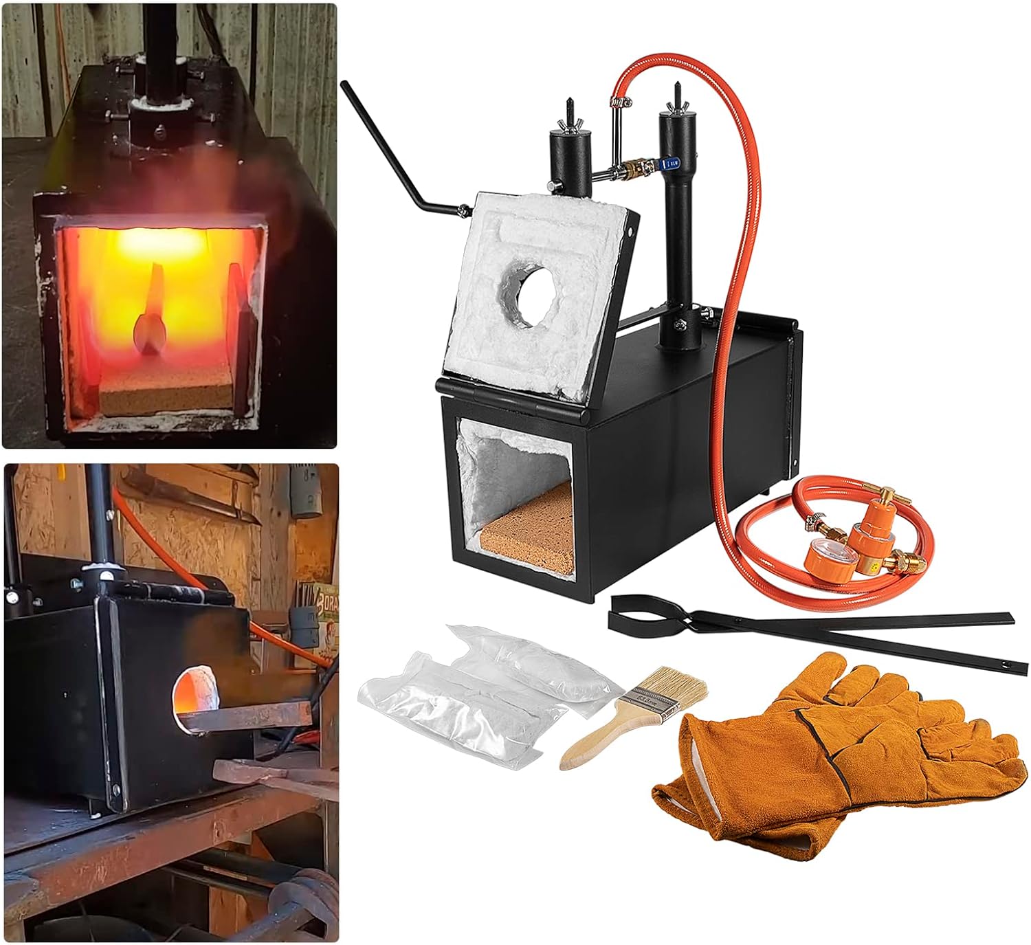 2700F/1482°C Propane Knife Forge, With Dual Burners Portable Propane Forge with Two Durable Doors,Large Capacity Farrier Forge, Square Propane Burner Forge for Knife and Tool Making