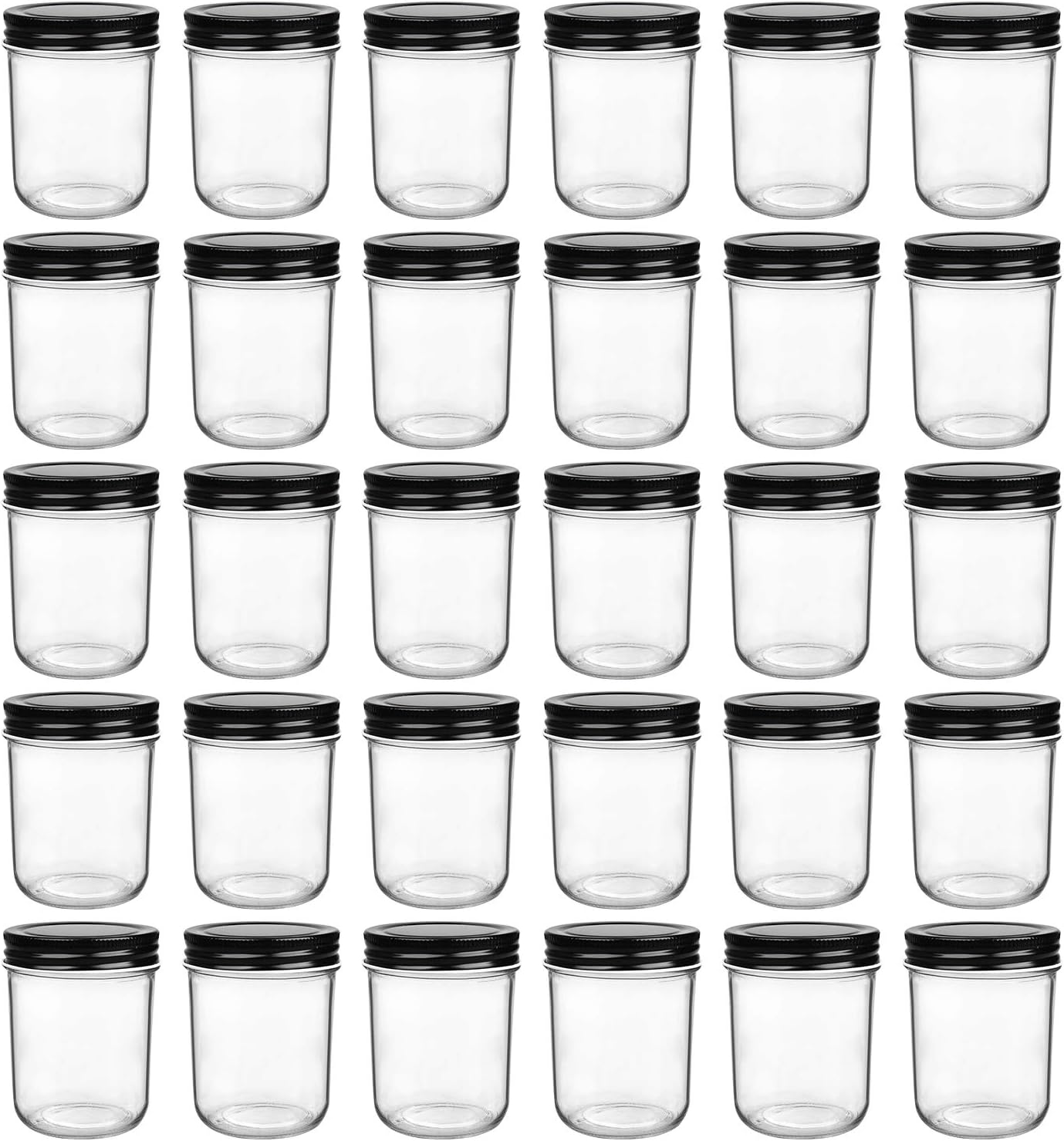 QAPPDA 6oz Glass Jars With Lids,Small Mason Jars Wide Mouth,Mini Canning Jars With Black Lids,Kitchen Storage Jars For Honey,Jam,Jelly,Baby Foods,Wedding Favor,Shower Favors,Spice Jars Set of 30