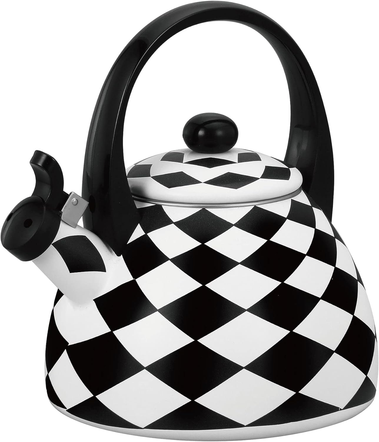 Whistling Tea Kettle for Stove Top Enamel on Steel Teakettle, Supreme Housewares Harlequin Pattern Tea Kettle Cute Kitchen Accessories Teteras (2.4 Quart, Black and White Diamond Check)