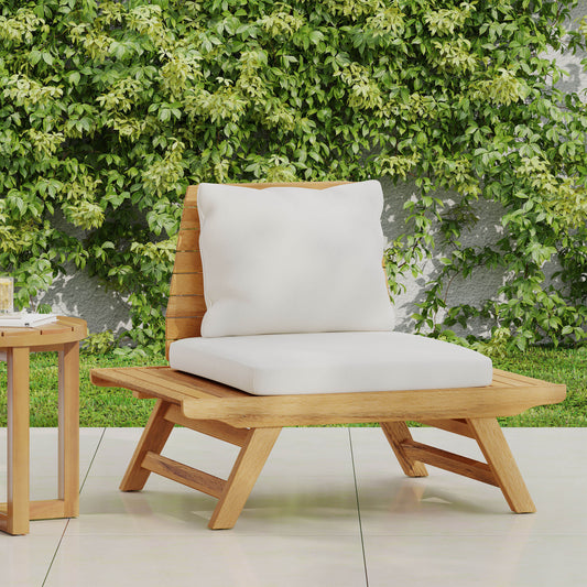 ModernLuxe SEDONA CLUB CHAIR Teak Wood Frame Stationary Conversation Chair with Off-white Cushioned Seat