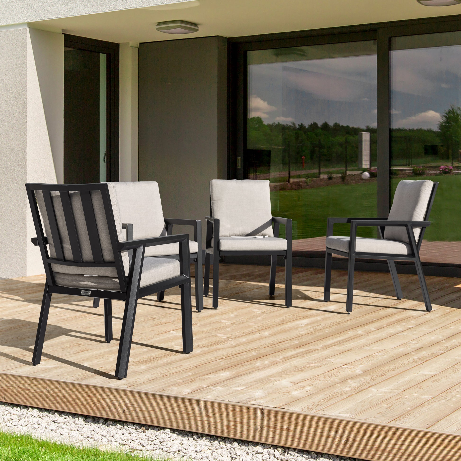 Nuu Garden Dining Chair Set of 4 Black Aluminum Frame Stationary Dining Chair with Gray Solid Seat