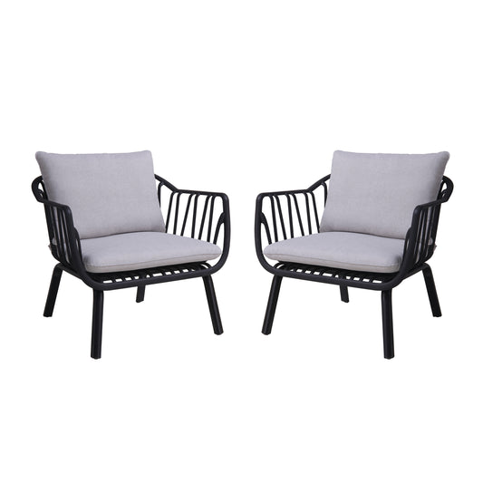 Best Selling Home Decor Carli Set of 2 Black Plastic Frame Stationary Conversation Chair with Gray Cushioned Seat