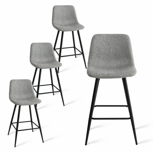 Maison Boucle Set of 4 Gray Bar Stools Counter Height Upholstered 26 inch Seat with Black Legs for Kitchen Island