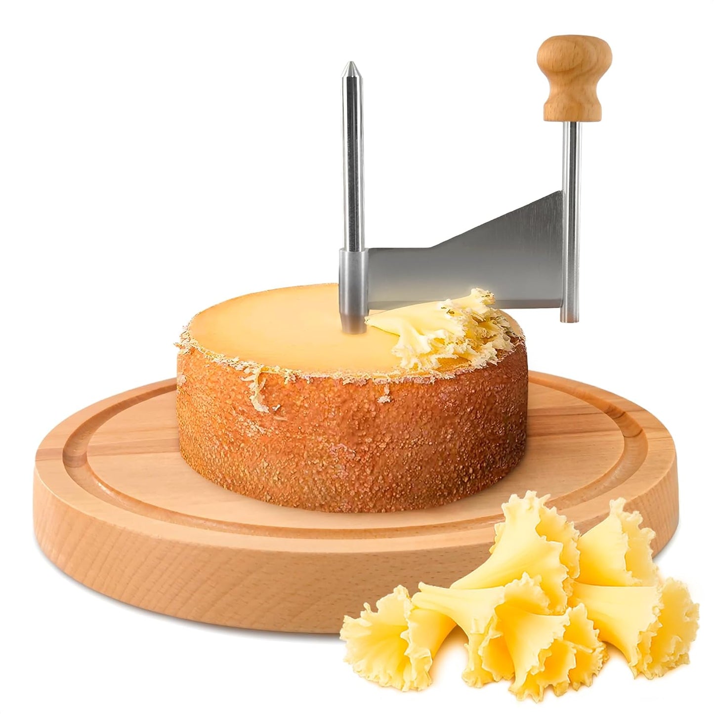 Cheese Curler Wheel - Stainless Steel Cheese Shaver & Girolle Made for Tête de Moine to Create Beautiful Rose-Shaped Cuts Revealing Its Rich Flavor - Girolle Shaver with Sharp Blade, Wood Base