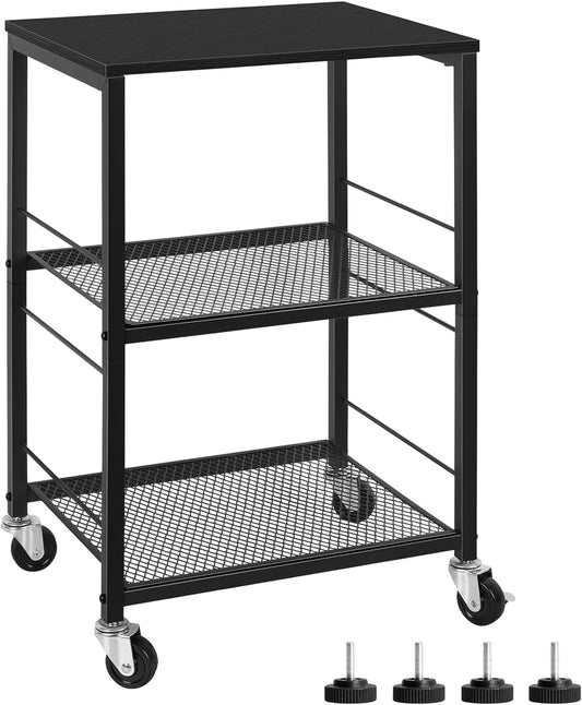 ETELI 3 Tier Side Table with Wheels Black Rolling End Side Table Small with Storage Shelves Industrial Night Stand for Small Space Living Room Bedroom Kitchen Office