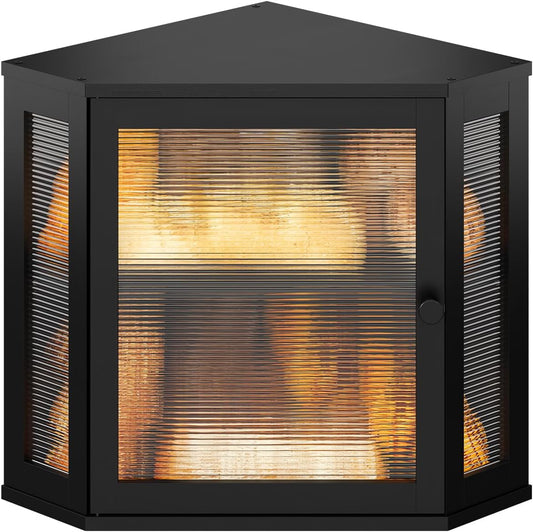 Wieghda Corner Bread box for Kitchen Countertop,Farmhouse Acrylic Wavy Door Panel Food Storage Large White Bread box Container