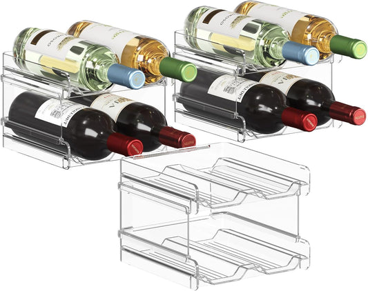 Lifewit Plastic Stackable Wine Rack for Refrigerator, Cabinet, Countertop,Wine Bottle Holder, Water Bottle Organizer for Fridge, Pantry, Hold 12 Bottles