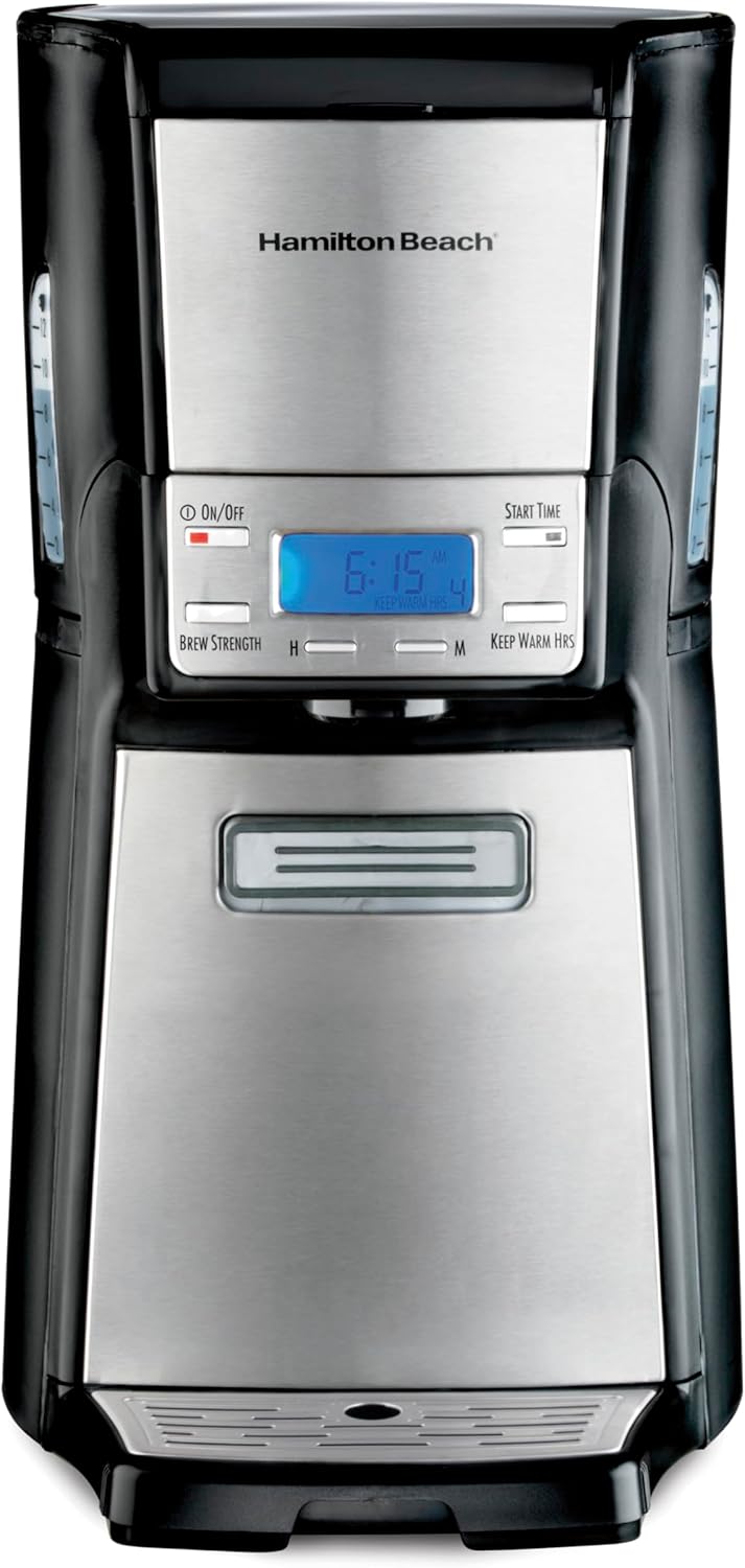 Hamilton Beach One Press Programmable Dispensing Drip Coffee Maker with 12 Cup Internal Brew Pot, Removable Water Reservoir, Black & Stainless Steel (48465)