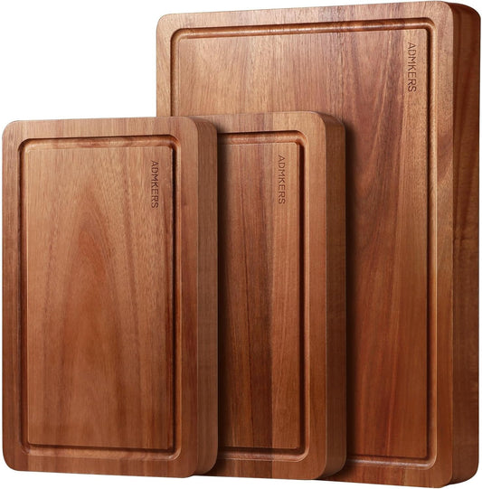 Acacia Wood Cutting Boards for Kitchen, Solid Wooden Cutting Board Set of 3, Charcuterie Board, Large Chopping Board for Meat, Cheese, Fruit, Vegetables (17x12, 12x10, 12x7 inch)