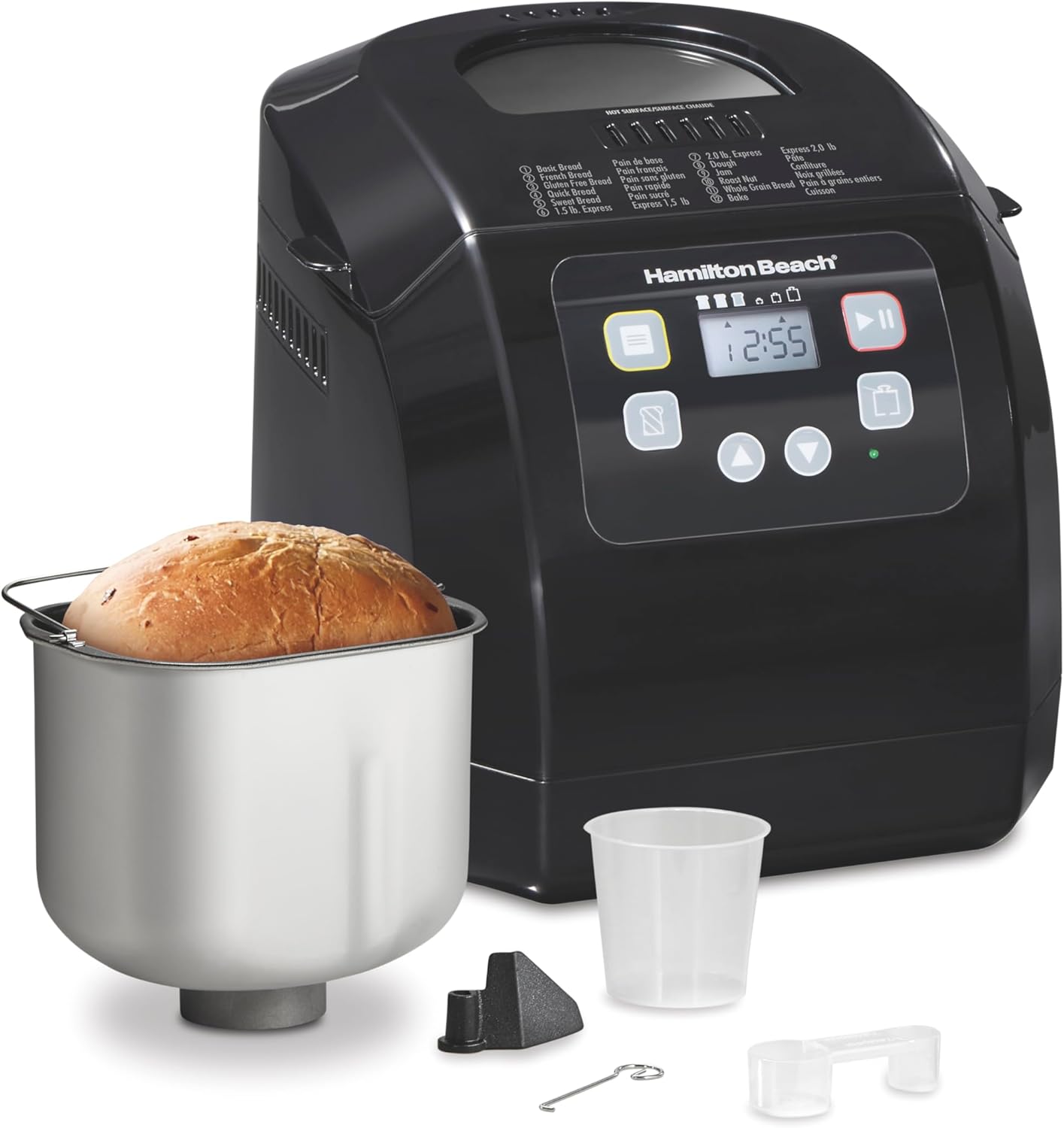 Hamilton Beach Automatic Bread Maker Machine, Digital, Programmable, 12 Settings + Gluten Free, PFAS-Free Nonstick Pan + Kneading Paddle, 2 lb Capacity, Black