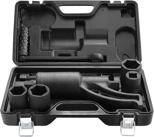 Professional EZ Travel Collection Semi Truck Big Rig, RV and Heavy Equipment Torque Wrench Multiplier with 4-Sockets (Gear Ratio: 1:58) (With Case)