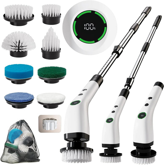 Electric Bathroom Cleaning Brush, Cordless Spin Scrubber Full Body Waterproof IPX7 with Adjustable Handle, 8 Replaceable Brush Heads for Bathtub/Kitchen/Window/Home -SD-CTB01