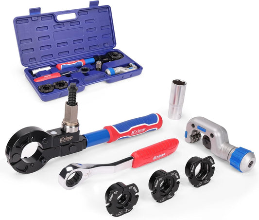 iCrimp Copper Crimping Tool with Cutter, Propress Tool for 1/2" 3/4" 1" Copper Pipes, Adapts to Manual Wrench & Electric Socket for Tight Spaces