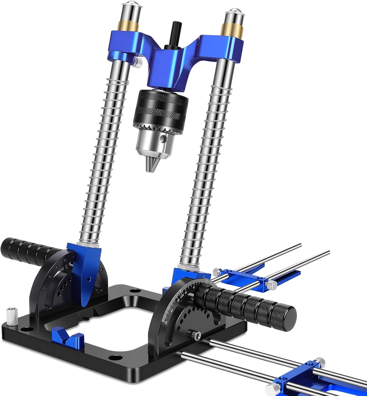 Upgraded Portable Drill Guide, Adjustable 0°to 60°Multi Angle Drill Guide for Straight Holes, Drill Press Adapter for Hand Drill, with 1/2" Chuck, Key, Guide Rod Precision Drilling Jig,Heavy-Duty