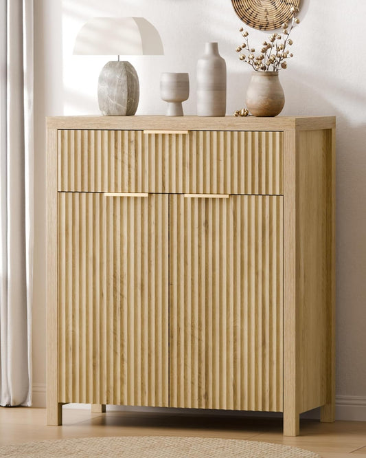 Lulive Fluted Buffet Cabinet with Storage Sideboard Cabinet Adjustable Shelves for Kitchen Living Room, Kitchen, Entryway