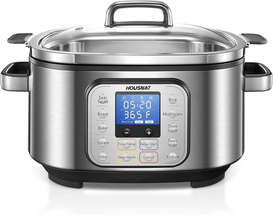 HOUSNAT Slow Cooker, 10 in 1 Programmable Pressure Cooker, 304 Stainless Steel Rice Cookers, Yogurt Maker, 6 QT Sous Vide, Delay Start, Adjustable Temp& Digital Time for Large Families or Entertaining