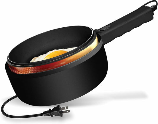 Electric Hot Pot with Lid and Steamer, 1.5L Non Toxic Ceramic Cooker Skillet for Ramen, Eggs, Pasta Portable and Compact for Dorms, Camping, RVs, Work, Adjustable Temperature