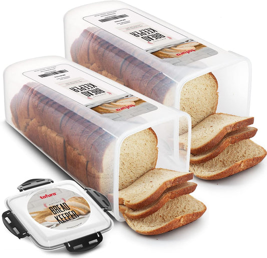 Tafura Bread Container - 2 Pack 5 Liter BPA Free Plastic Bread Box - Container\/Holder for Homemade Loaves and Baked Goods with Black Airtight Lid