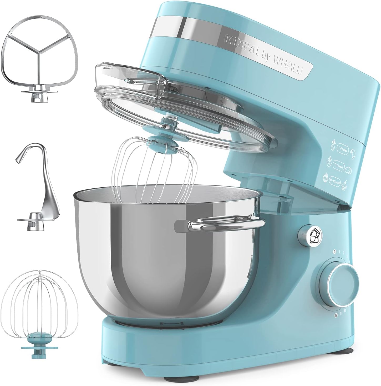 WHALL Stand Mixer - 5.5Qt 12-Speed Tilt-Head Electric Kitchen Mixer with Dough Hook/Wire Whip/Beater, Stainless Steel Bowl (Blue) New