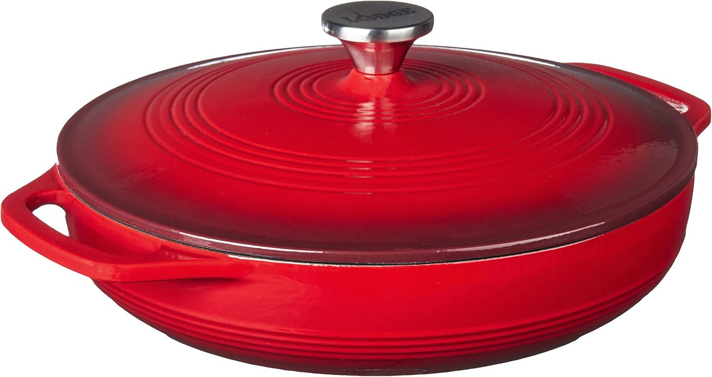 Lodge 3.6 Quart Enameled Cast Iron Oval Casserole With Lid\u2013 Dual Handles \u2013 Oven Safe up to 500° F or on Stovetop - Use to Marinate, Cook, Bake, Refrigerate and Serve \u2013 Island Spice Red