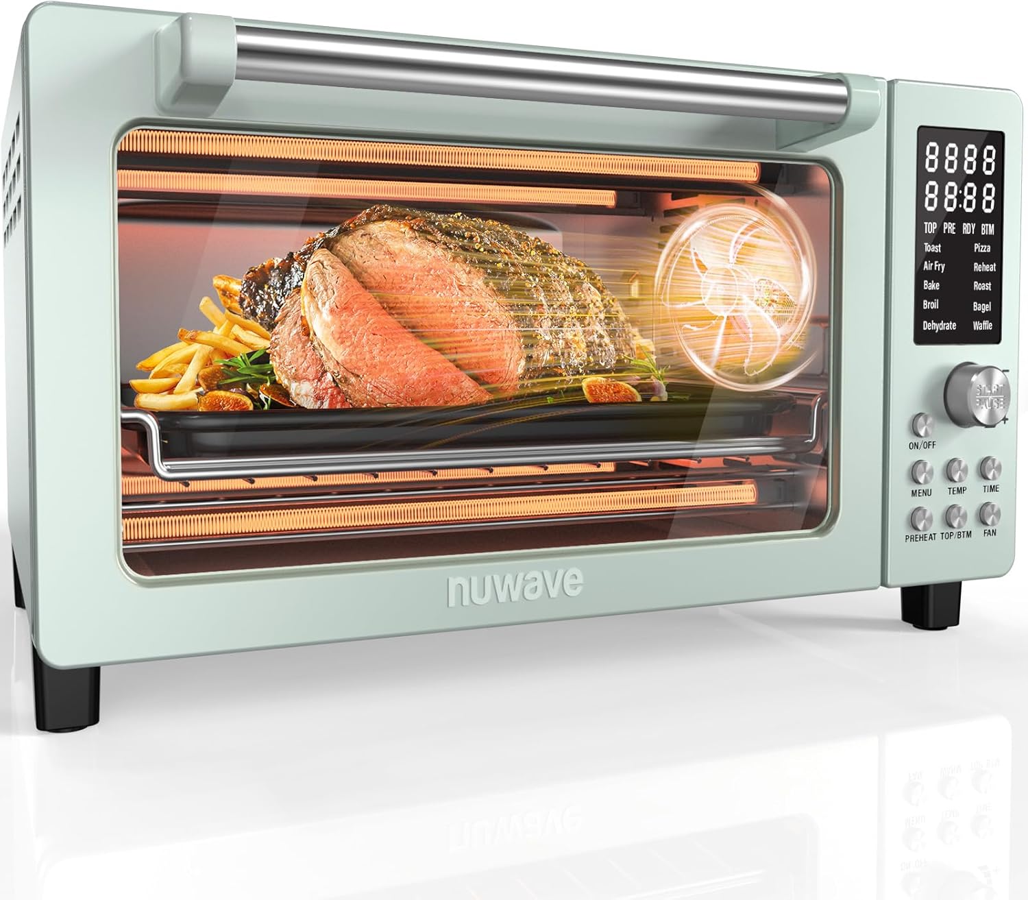 Nuwave Bravo Pro Smart Air Fryer Toaster Oven Combo, Airfryer Convection Oven Countertop, 12-in-1 Functions with Quicker & Even Crisp Technology, 1800W, 50-450°F, PFAS-Free, 21QT, Mint