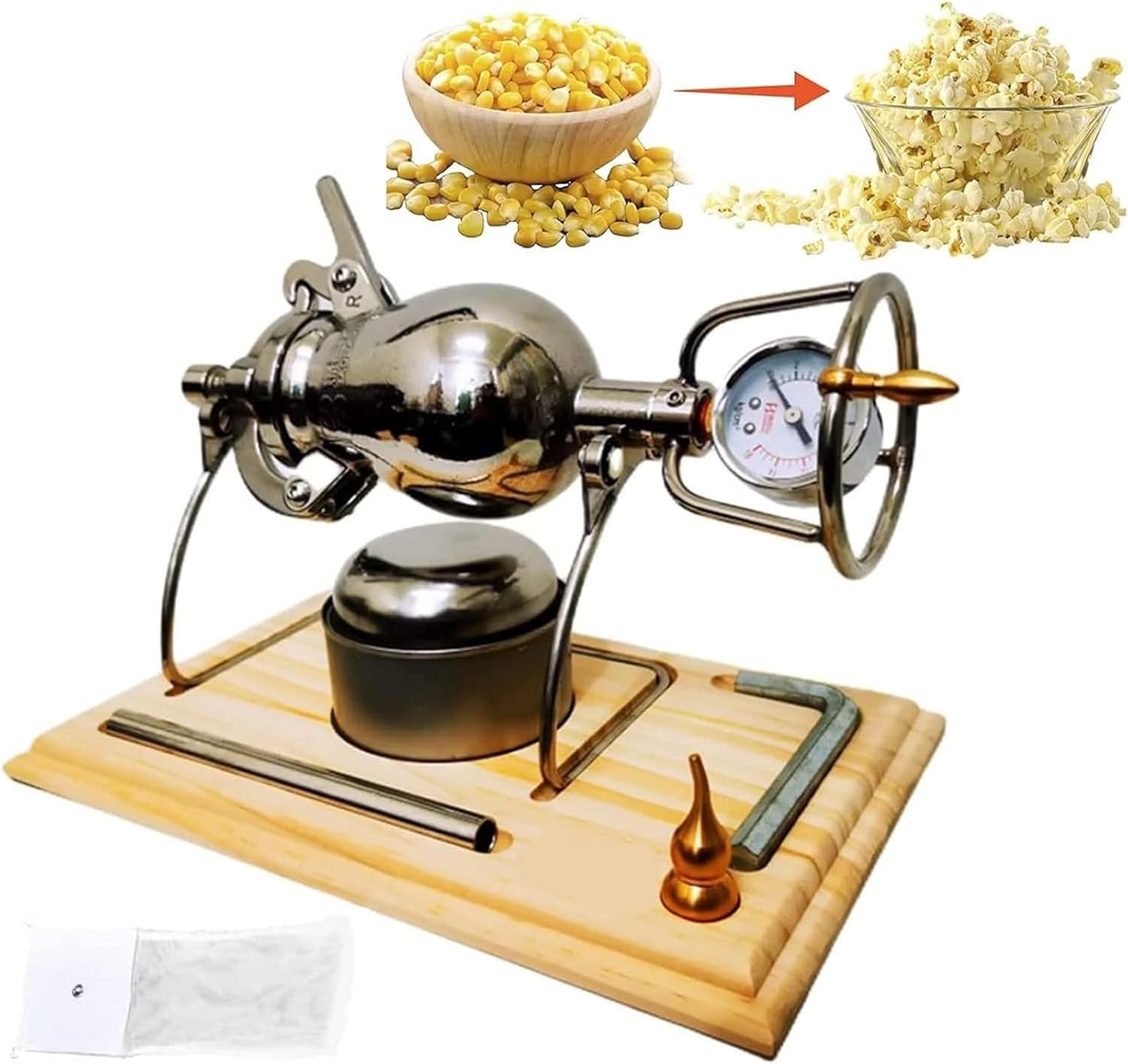 DKKDETOHO High Pressure Popcorn Maker - Chinese Traditional Old-Fashioned Pop Corn Machine, Stainless Steel Mi-Ni Hand Cannon Food Amplifier