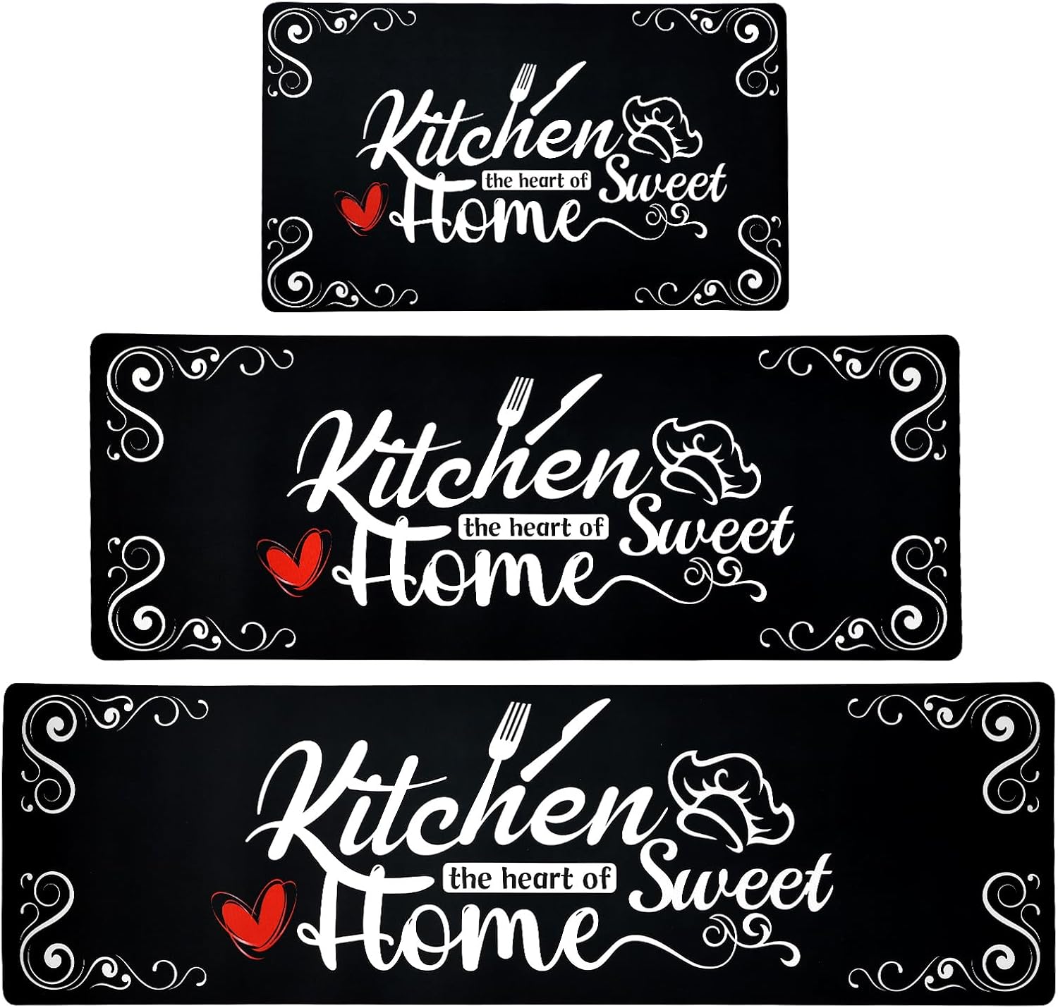 XLHOMO Kitchen Runner Rugs of 3, Non Slip Cushioned Kitchen Mats for Floor Waterproof Comfort Rugs and Mat Farmhouse Chef Mats Floor Carpet for Sink,Laundry Room