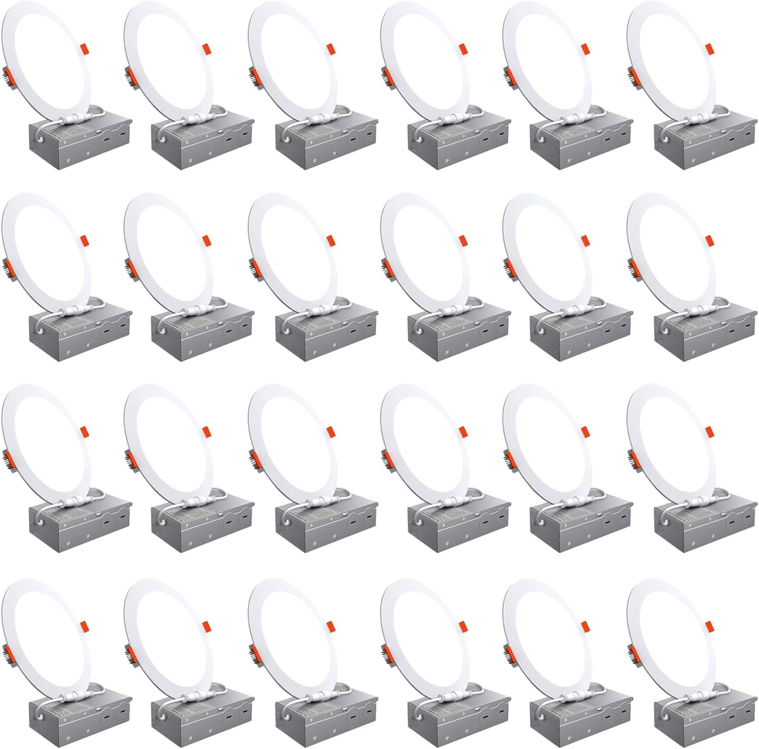 24 Pack 6 Inch Canless Recessed LED Ceiling Lights with Junction Box - 6000K Daylight , 1050LM High Brightness, 12W 110W Eqv, Ultra-Thin LED Recessed Lighting for Bedroom Kitchen Living Room Hallway