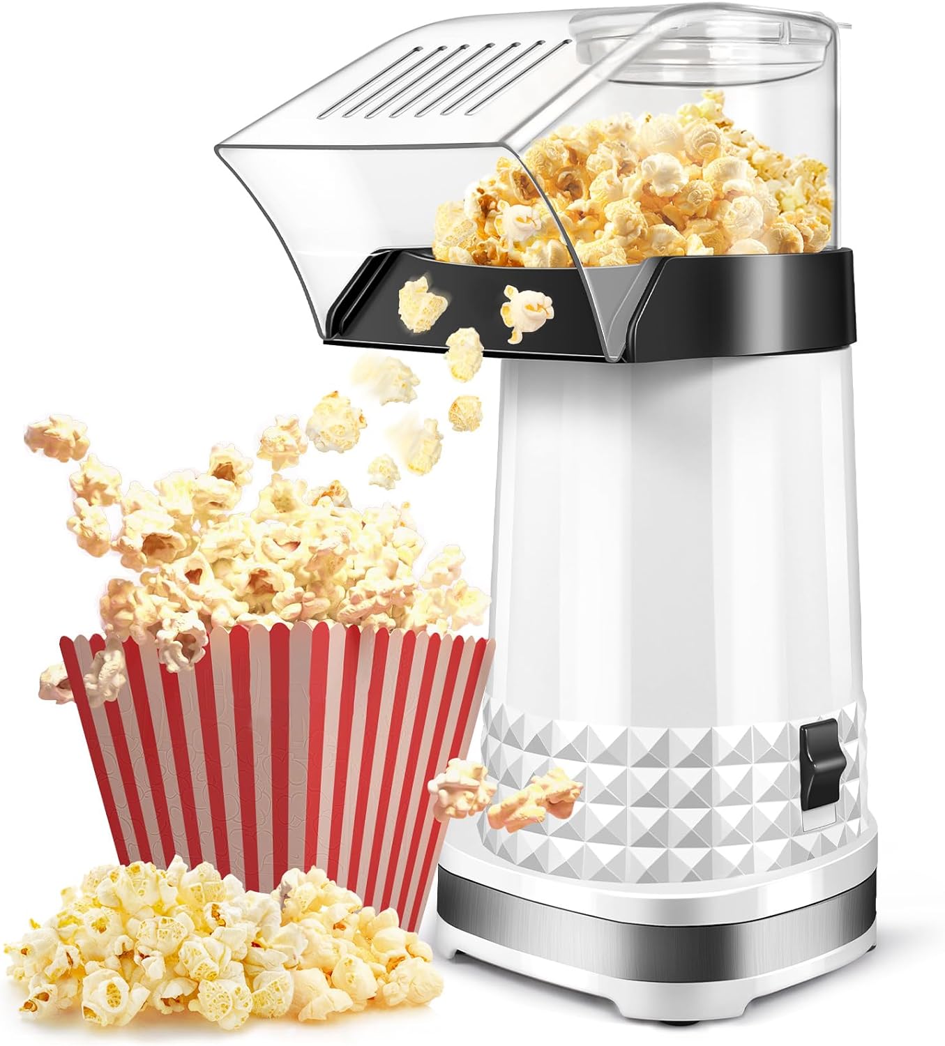 Vminno Quick & Easy Hot Air Popcorn Popper Maker with Measuring Cup + Melts Butter, 4.5 Quarts, Etl Certified, No Oil Electric Popcorn Machine with On\/Off Switch for Family Movie Nights, Parties