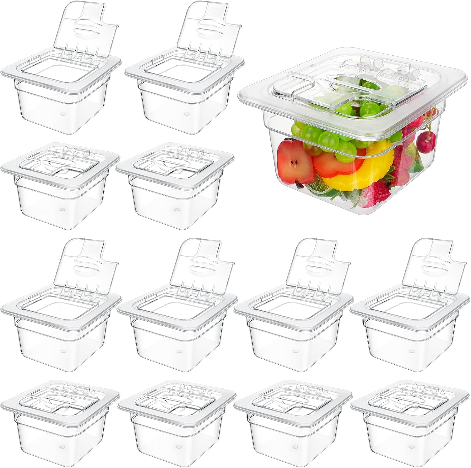 Geetery 12 Pack 4'' Deep Polycarbonate Food Pan with Lid Stackable Plastic Pan Restaurant Food Storage Containers with Hinged Lids for Hotel Supplies(Clear)