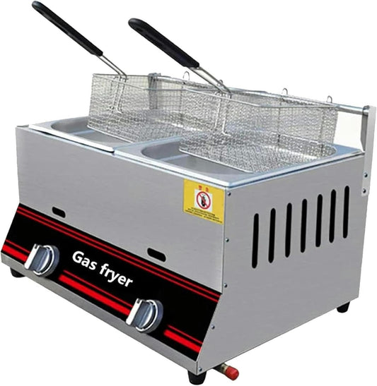 12L Deep Fryer Commercial Gas Manual Temperature Adjustment Stainless Steel Infrared Energy-Saving With Removable Basket Chip Fryer