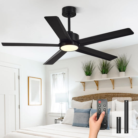 Conciseer Modern Ceiling Fans with Lights,52 Inch Ceiling Fans with Remote for Bedroom Living Room Kitchen, 18W 3CCT Dimmable，5 Blades 6 Speed Reversible Quiet DC Motor Black