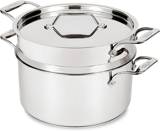 All-Clad Stockpot 8 qt Stainless Steel Multipot With Insert & Lid, Stainless Steel Pot, Induction, Oven Broiler Safe 600F Skillet, Professional Cookware, Silver